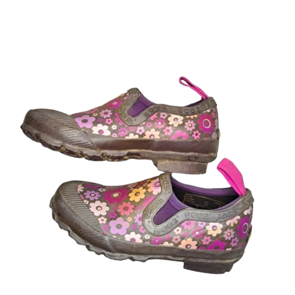 Bogs Gray Purple Floral Ankle Rain Boots Clogs Size 12